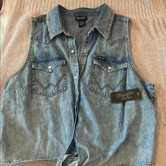 Wrangler Tops - Wrangler Light Blue Denim Sleeveless Top